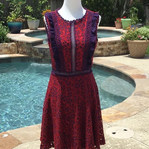Mystic | Dresses | Mystic Red Purple Lace Dress W Peekaboo Net | Poshmark